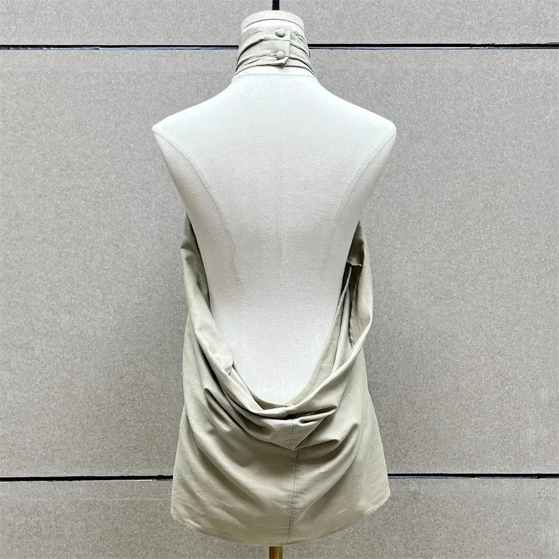 Women's vest New cross neck slim fit sleeveless top for summer 2026 Sexy backless women's  corset Linen blend casual tanks top