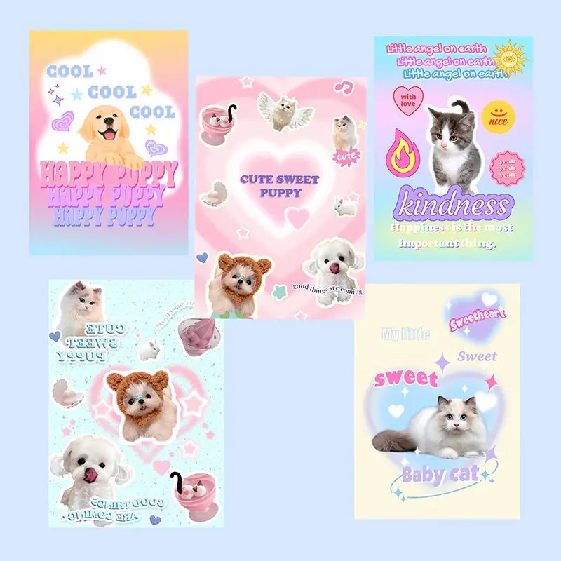 15Pcs/Set Kawaii New Cat Dog Poster Stickers Toy Illustration Cute Pet Ins Style Room Dormitory Decoration Painting Wall Sticker