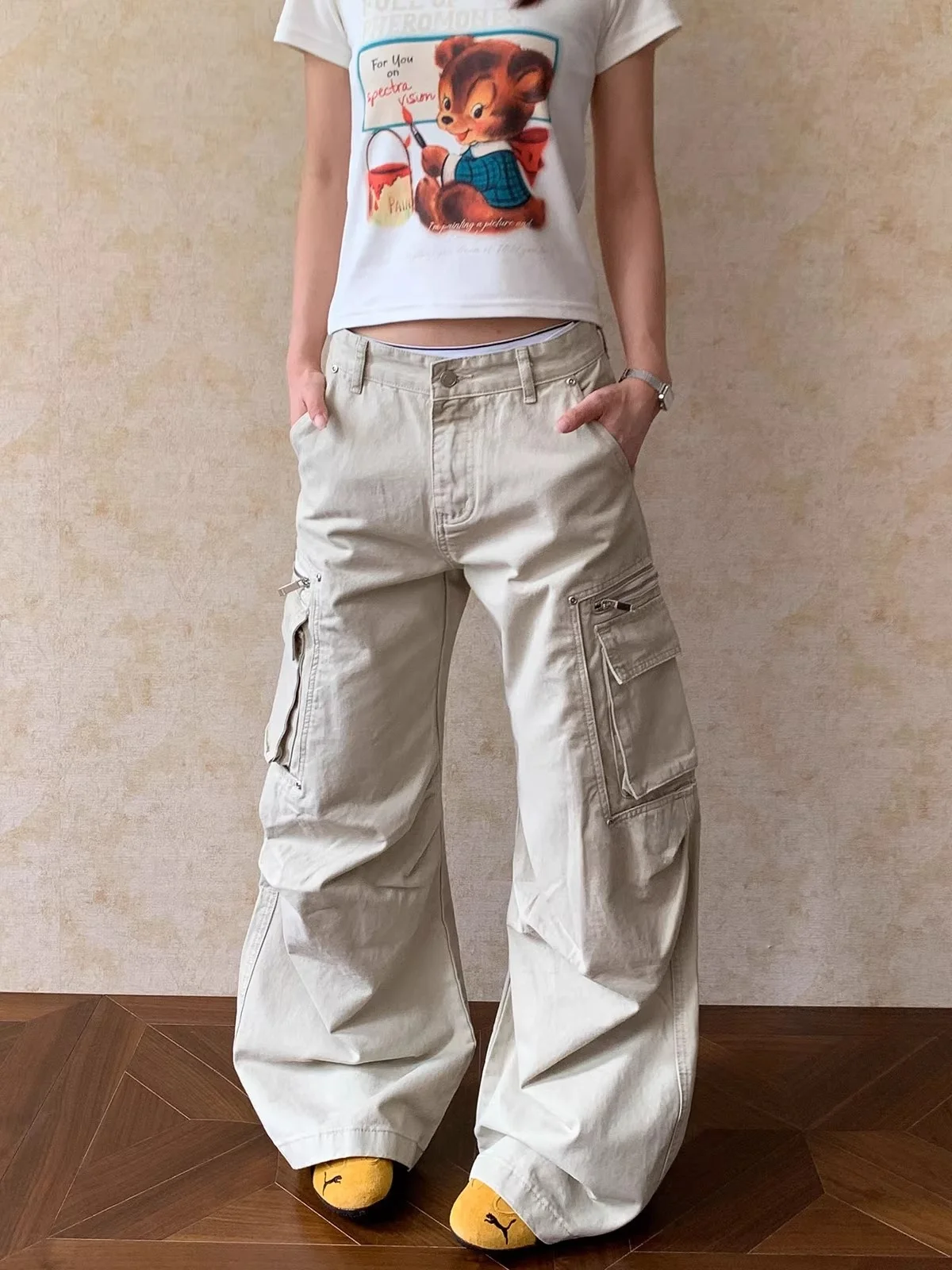 American Style Vintage Work Pants Loose Casual Men's Women's Multi-Pocket Slimming Casual Pants High Street Style