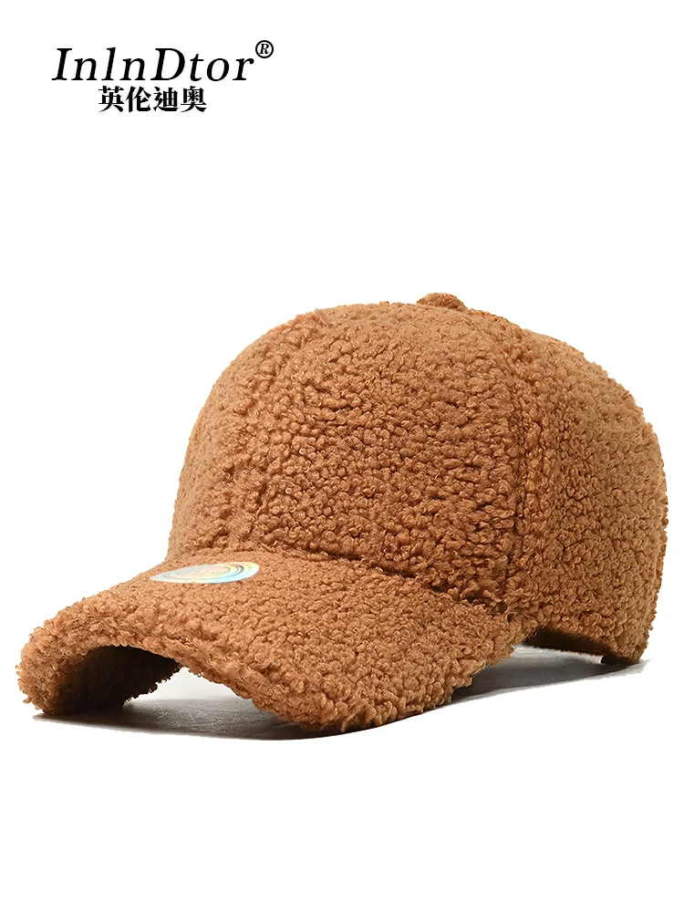 InInDtor winter new teddy fleece warm hat female baseball cap brown lamb's wool show face small duck tongue