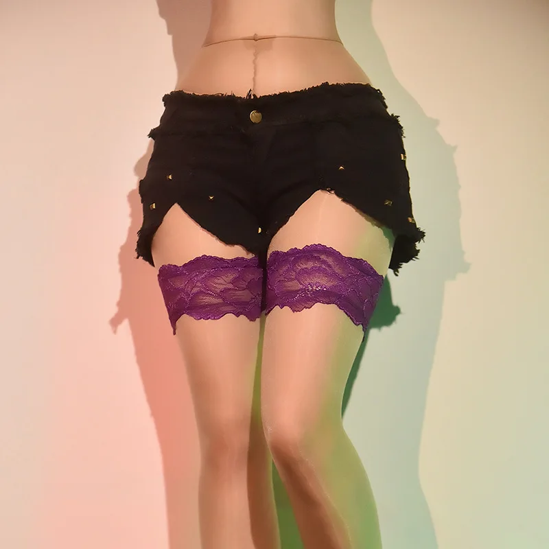 Personalized Sexy Women's Oily Pantyhose Thin Sheer Thigh Colorful Lace Decoration Hottie Fake Knee High Stockings Tights