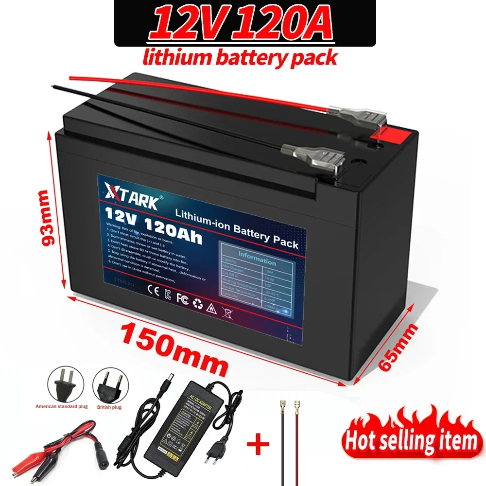 

Rechargeable Battery 12V 120Ah With BMS for solar energy, Fish Finder, Scooter, Light, Kids Car, with Charger lithium battery