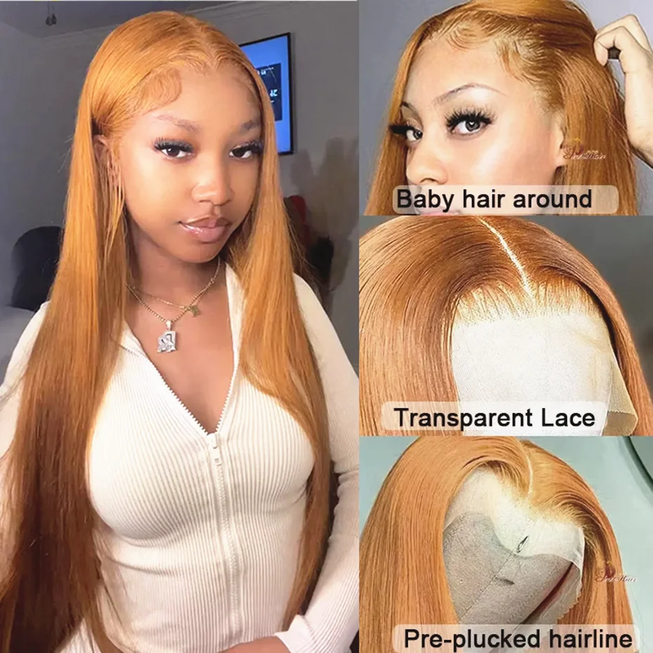 Bone Straight Honey Blonde Wig Human Hair 13x6 Hd Lace Frontal Wigs For Women 36 Inch #27 Colored Wig 13x4 Lace Front Wig 200%