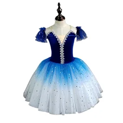 Children Ballet Dress Sequined Long Tutu Dress Little Swan Dance Performance Costumes Party Princess Dress Girls Kids Velvet Top