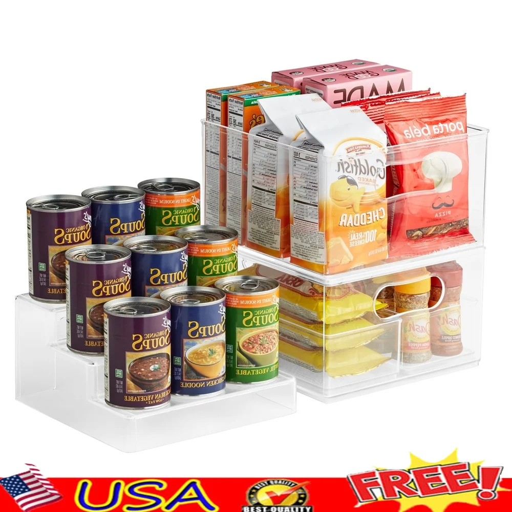 

5-компонентная прозрачная система хранения в кладовой, штабелируемые контейнеры, модульный дизайн, пластик без бисфенола А, банки для сухих товаров, коробки, подставка, аккуратный