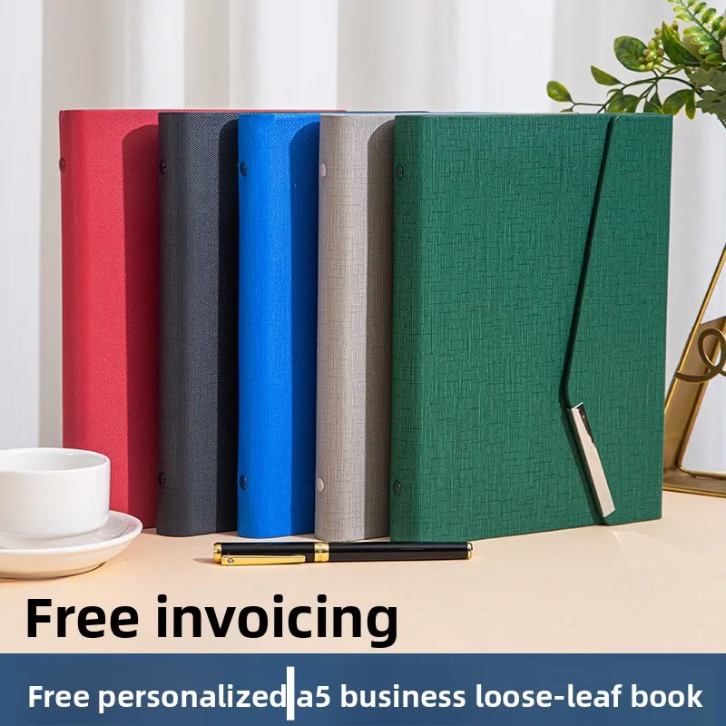 A5 6-Hole PU Leather Loose-Leaf Notebook Gift Set, 200-Page Business Journal with Magnetic Buckle Closure, Refillable Inner