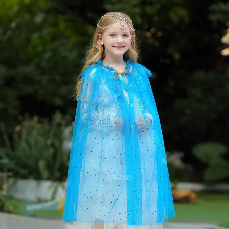 Summer Girl Princess Party Accessories Cloak Snow White Colourful Costume Cape Rapunzel Aurora Sequins Tulle Halloween Mantle