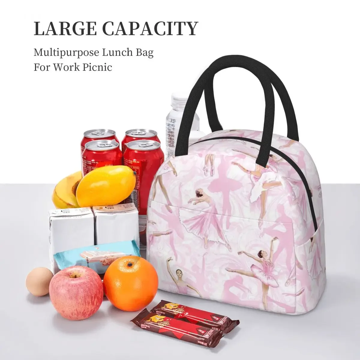 Ballet Dance Makes Me Free Ballerina Dancer Insulated Lunch Bag for Women Office Cooler ThermalLunch Boxes Container