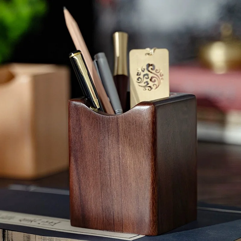 

Natural Walnut Pen Holder Wooden Ink Pen Storage Case Desk Writing Stationary Organizer Office School Supplies Gift