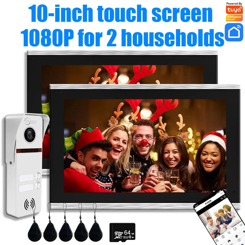 Tuya 10 Inch Interphone Video Intercom Monitor Touch 1080P for 2 Households Tuya Smart Home Video Doorbell Camera System 160°