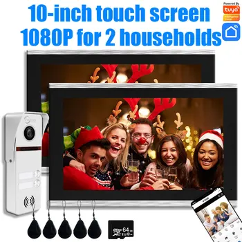 Tuya 10 Zoll Interphone Video Intercom Monitor Touch 1080P für 2 Haushalte Tuya Smart Home Video Türklingel Kamera System 160 °