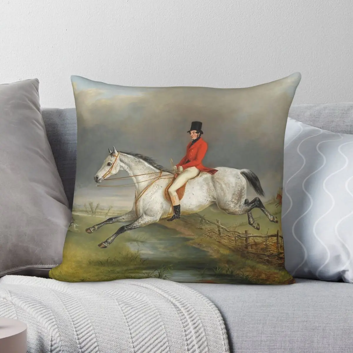Equestrian Hunter Clearing A Fence Square Pillowcase Polyester Linen Velvet Pattern Zip Decor Throw Pillow Case Home Cover