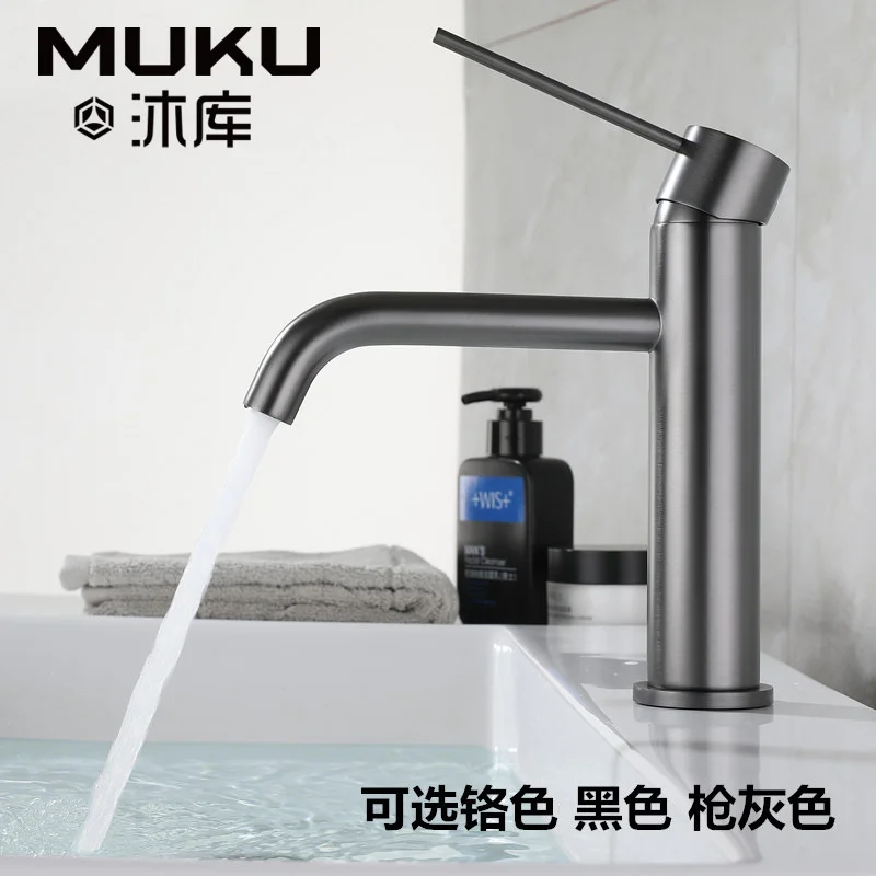 

Gun Gray Bathroom Basin Faucet Black Hot And Cold Water Mixer Tap All Copper Under The Counter Washbasin Bathroom Cabinet Faucet