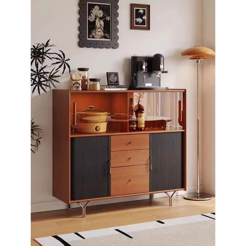 New medieval solid wood dining side cabinet boxwood small apartment cabinet kitchen entrance locker