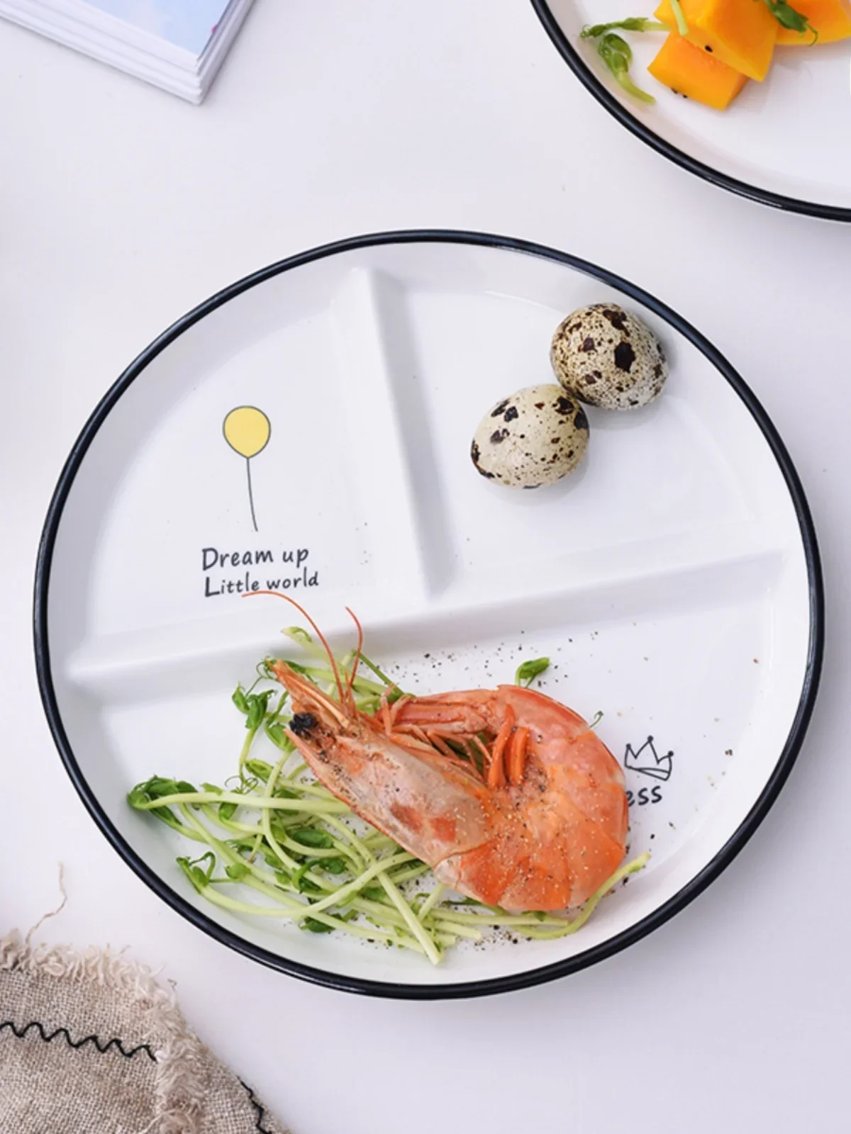 Nordic Style Ceramic Dish 3-Compartment Breakfast Plate Fat Reduction Children's Meal Plate Creative Single Person Dining Plate