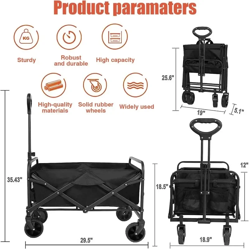 for Folding Wagon Cart, Beach Wagon with Big Wheels for Sand, Collapsible Wagon, Grocery Cart