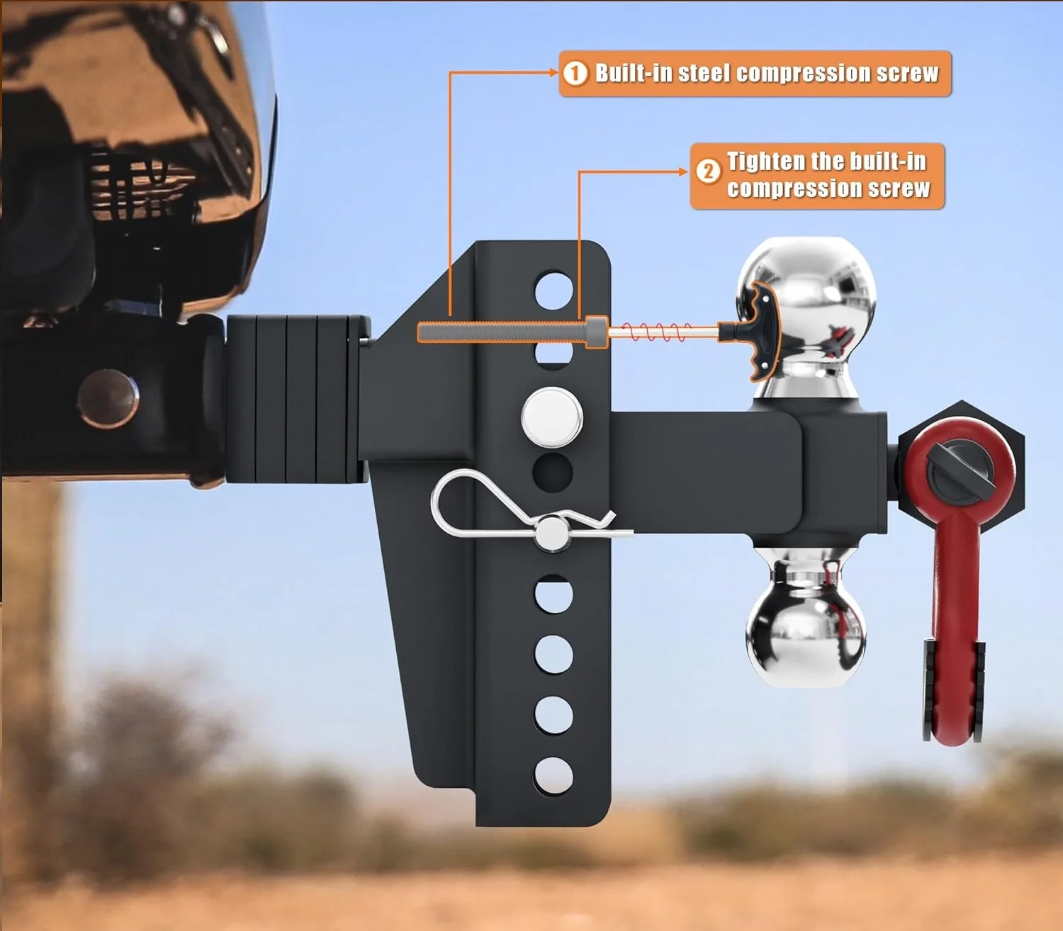 وصلة مقطورة قابلة للتعديل مضادة للحشرجة مصممة حديثًا بثلاث كرات مع تكبل #5