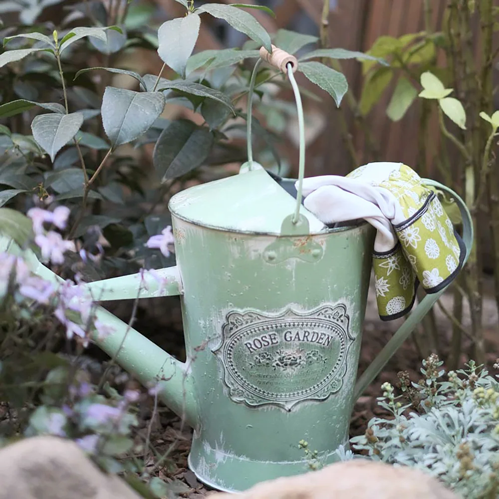French retro flower watering pot tin kettle gardening shower wrought iron flower watering pot flower green plant
