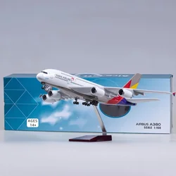 45.5cm Airplane Model 1/160 Scale A380 Asian Korean Airline Aircraftwith Light & wheels Die-Cast Plastic Resin Model Collectible