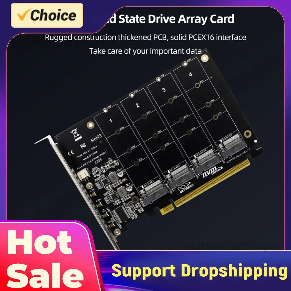 

4 Port M.2 NVME SSD To PCIE X16 Reader Expansion Card 4X32Gbps Adapter Converter Card Support 2230/2242/2260/2280 LED Indicator