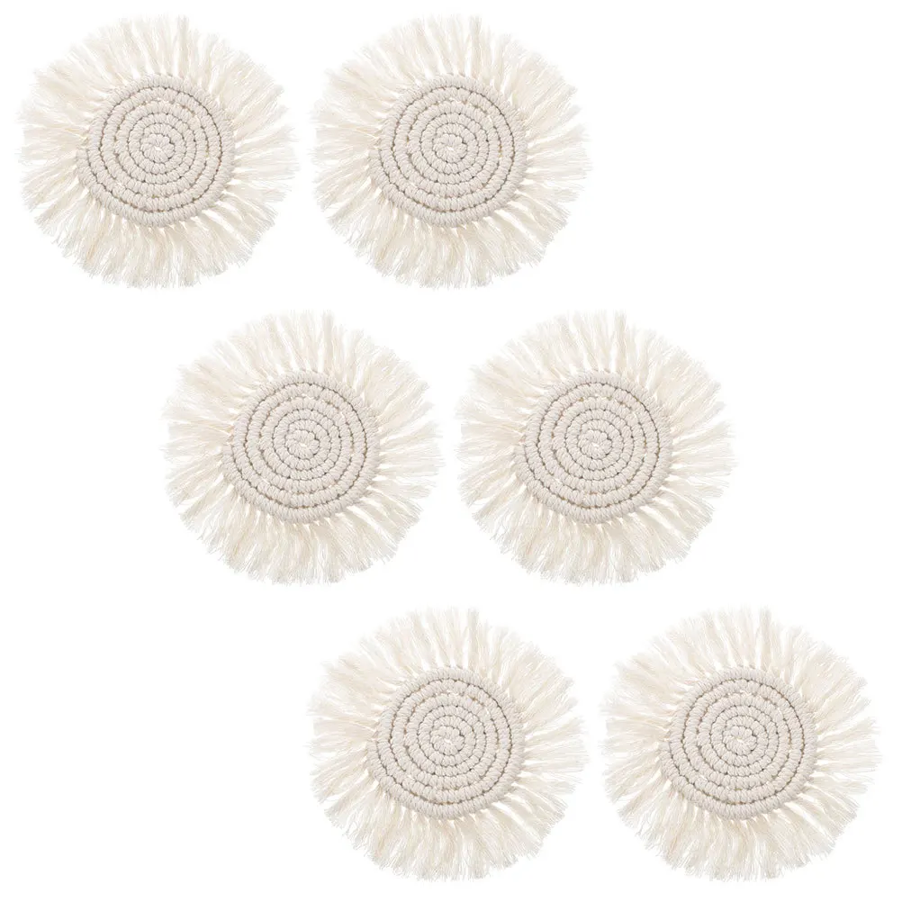 

6Pcs Cotton Placemat Set Round Woven Coasters Heat Resistant Table Mats Decorative Insulated Bowl Pads for Desk Cafe Home Use