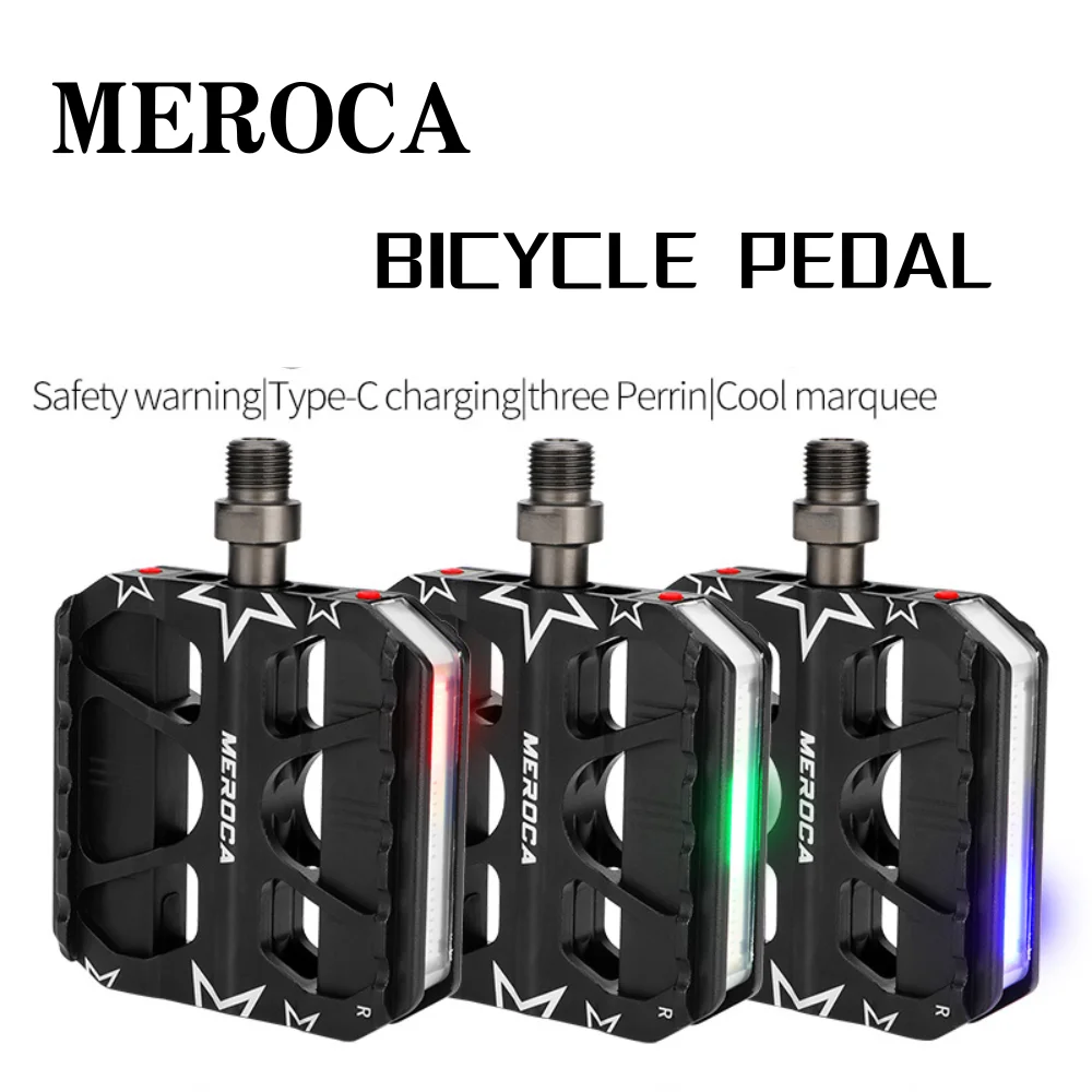 MEROCA  Mountain Non-slip Bicycle Pedals With Colored Light Ultra-light Aluminum Alloy MTB Road Bicycle Non-slip Bike Pedals