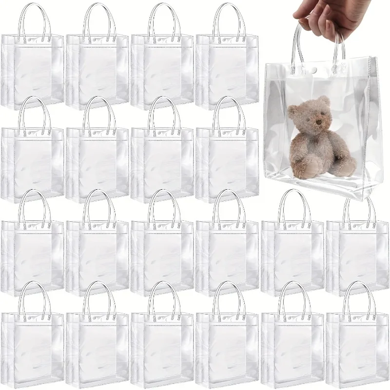 5/10/20PCS Transparent Plastic Gift Bag with Handle Reusable PVC Gift Packaging Wedding Birthday Party Handbag Portable