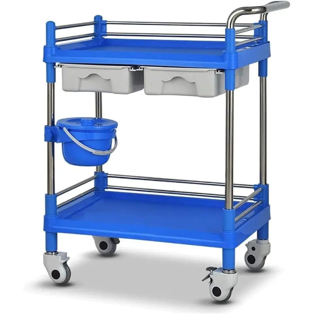 

2-уровневая металлическая тележка на колесиках для салонов с выдвижными ящиками и тележкой-ведрами, портативное хранилище для салонов красоты