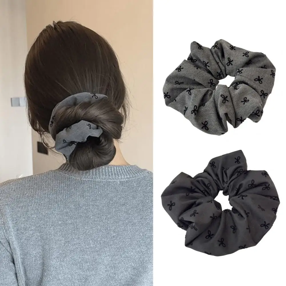 2Pcs Hair Tie High Elasticity Embroidered Bow Pattern Hair Rope Strong Ponytail Holder Buns Hair Accessories