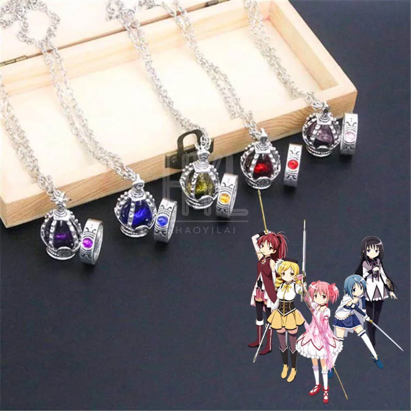 Anime Magica Girl Madoka Kaname Kyoko Sakura Cosplay Props Necklace Rings For Women Men Halloween Carnival Party Accessories