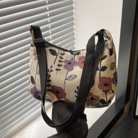 Women Small Underarm Bag Chinese Style Shoulder Bag Versatile Literary Prints Cloth Crescent Pack Portable Women's Handbags