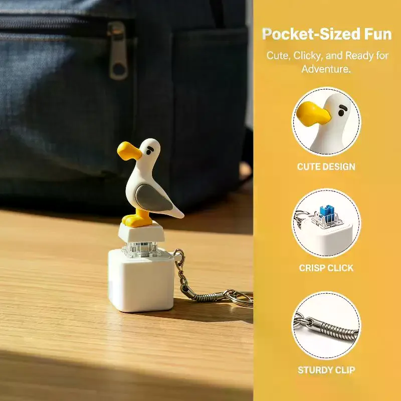 Mini Seagull Fidget Keyboard Keychain Funny Stress Relief Finger Press Toy for Students Office Workers Gifts
