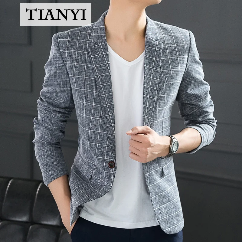 High-quality Men\'s Casual Suit Jacket Plaid Western Slim Fit Korean Fashion One-piece Suit Single-breasted Thin Handsome Jacket