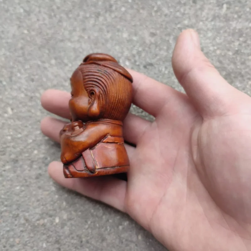 Vintage Wooden Christmas Ornaments Statue Figurine Boxwood Carving Children Gift