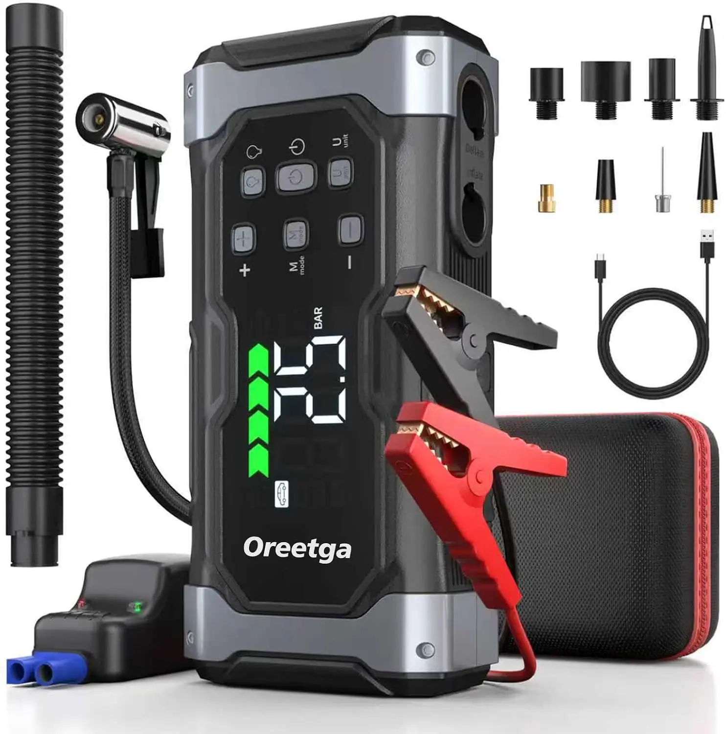 Upgraded 9000A Car Jump Starter with Air Inflator/Deflator Compressor, 9 in 1 Portable Jumper Box Power Pack Charger (All Gas/14
