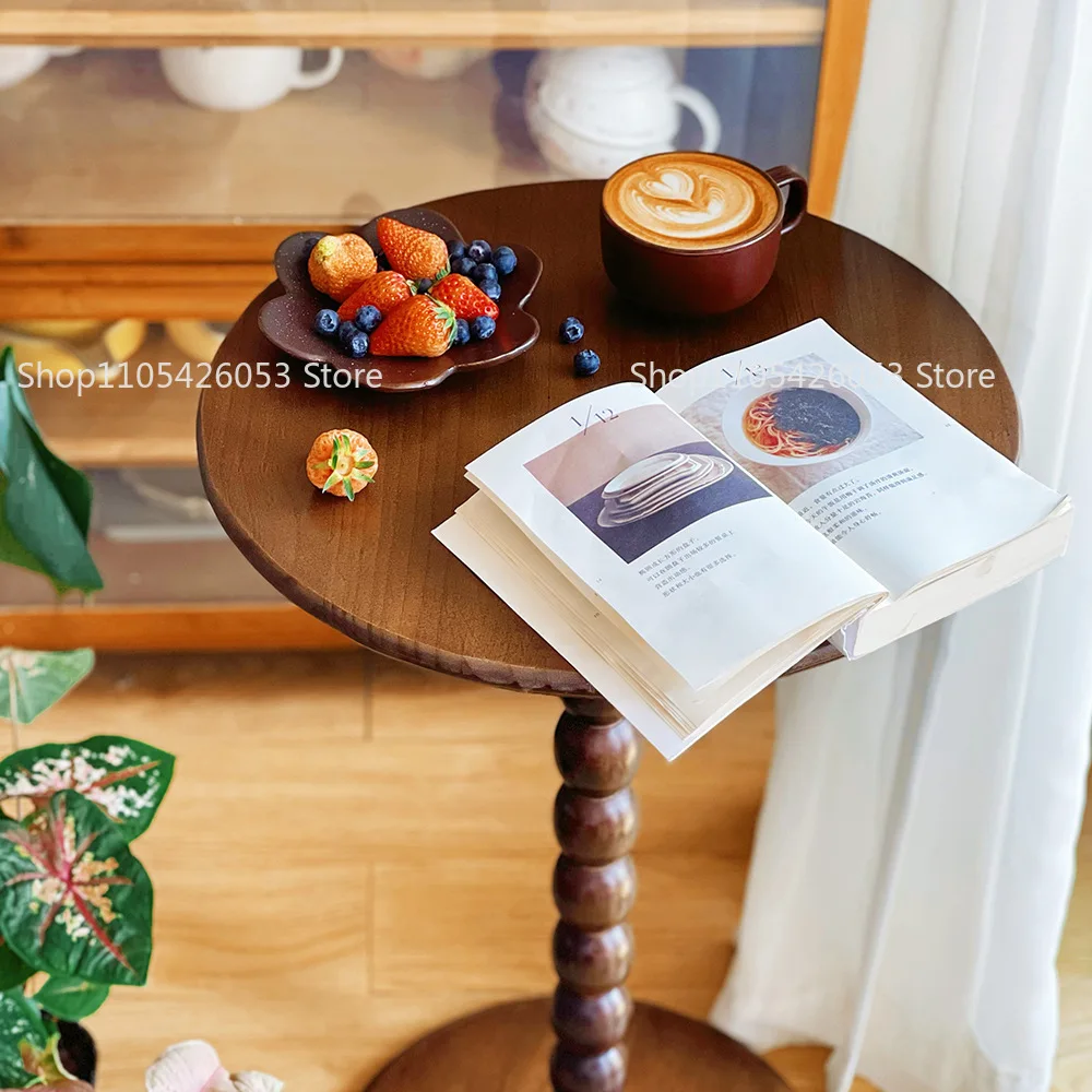 French retro American solid wood edge table small coffee table living room sofa corner table balcony casual  round - view 3