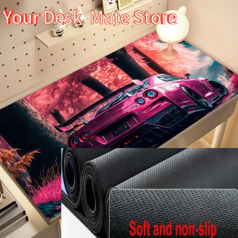 

GTR Sports Car Mouse Pad Gaming Accessories Office Gamer Keyboard Desk Mat Non-Slip Laptop Large Pink Cherry Blossom Mousepad