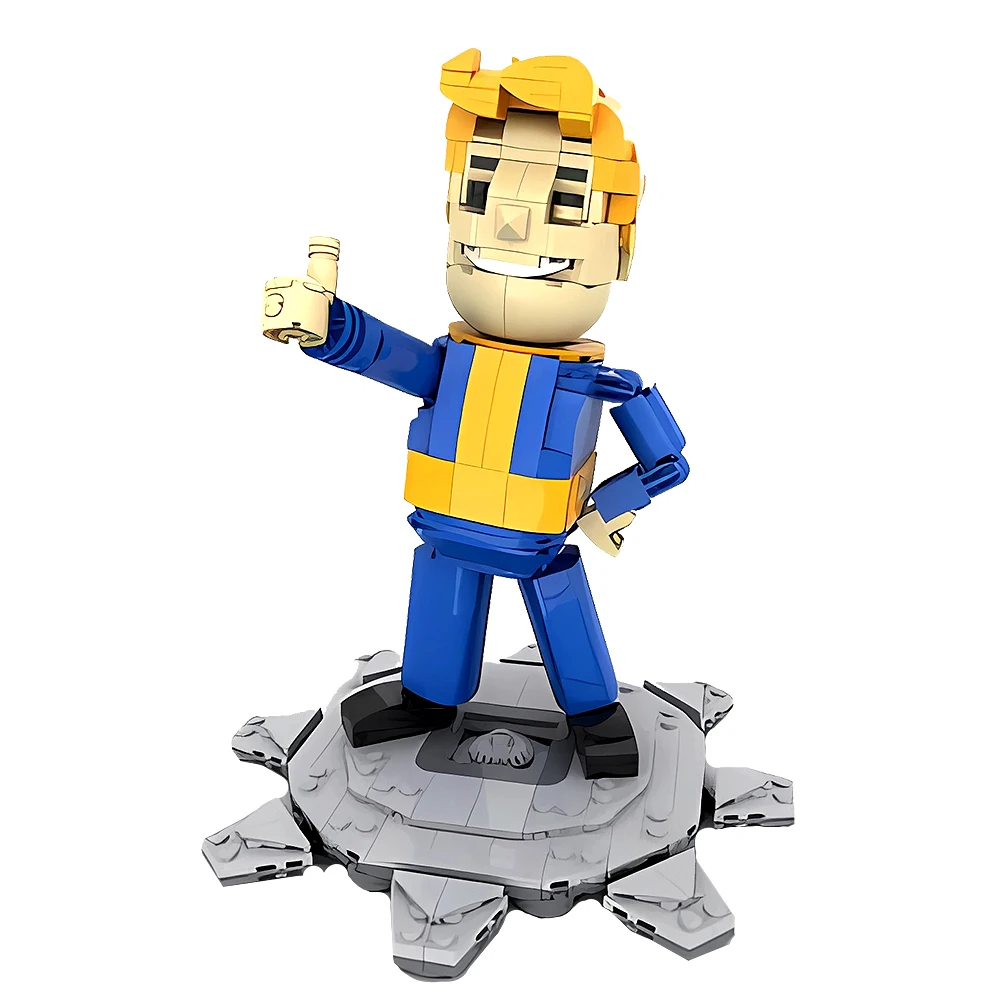 Gobricks MOC Vault Boy Building Blocks Refuge Games Action Figures Refuge Boy Bricks Model Assemble Toys Kids Birthday Gifts