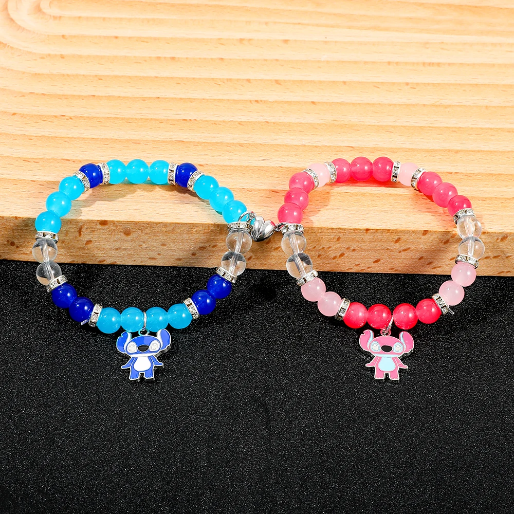 2 قطعة أساور ديزني ستيتش الملاك الساحرة للأزواج مطابقة الأساور المغناطيسية القلب كريستال مطرز أساور الصداقة