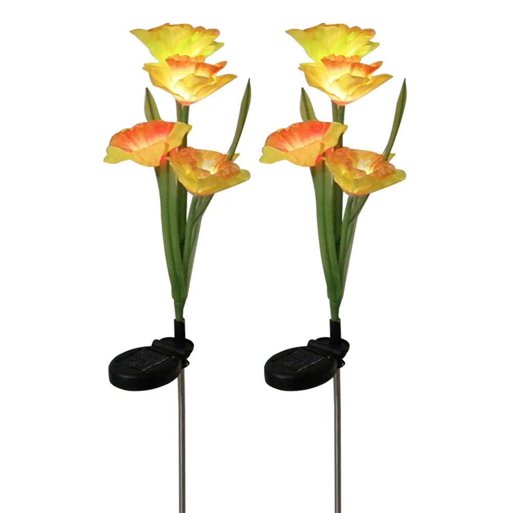 Solar Daffodil Flower Lights 2 Pack Waterproof LED Garden Stake Lamps for Yard Lawn Pathway Decor