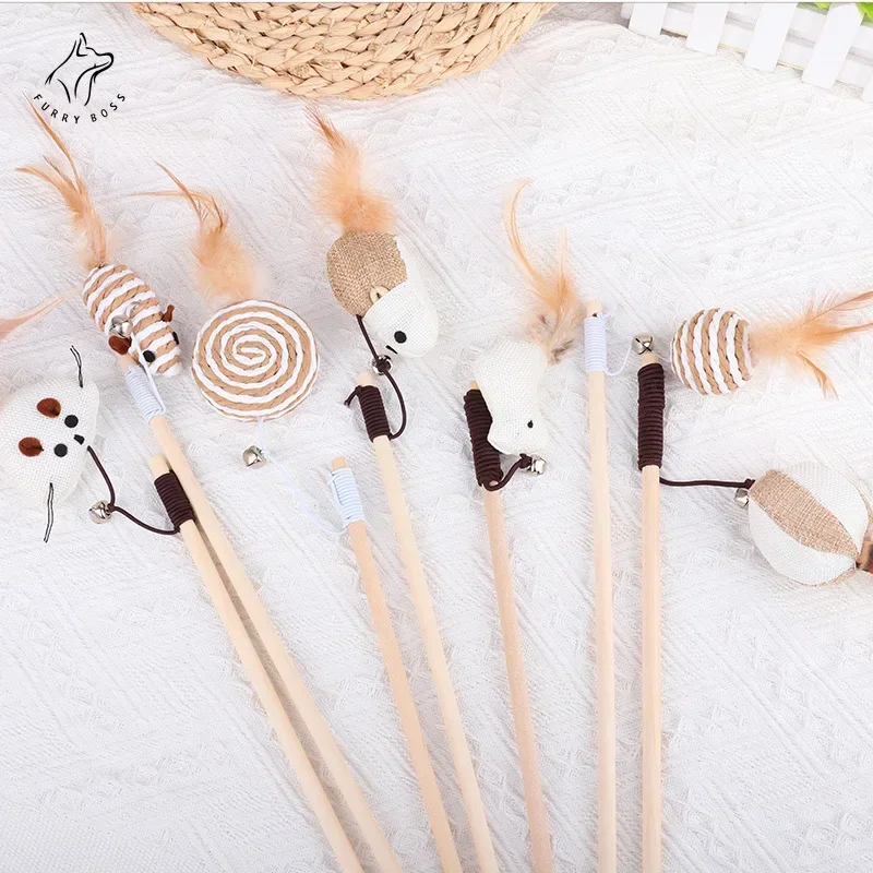 Cat Feather Mouse Funny Stick With Bell Playing Dangle Faux Mice Tease Fun Kitten Rod Toy Interactive Fishing Rod Wand For Cats