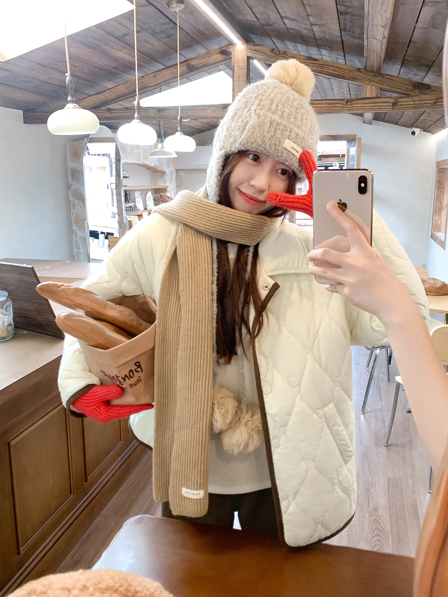 

Korean Sle Loose Women's Cotton Jaet Long Sve Warmth Diamond Pattern Outerwear New Winter Faion Xiang Xiao Salt