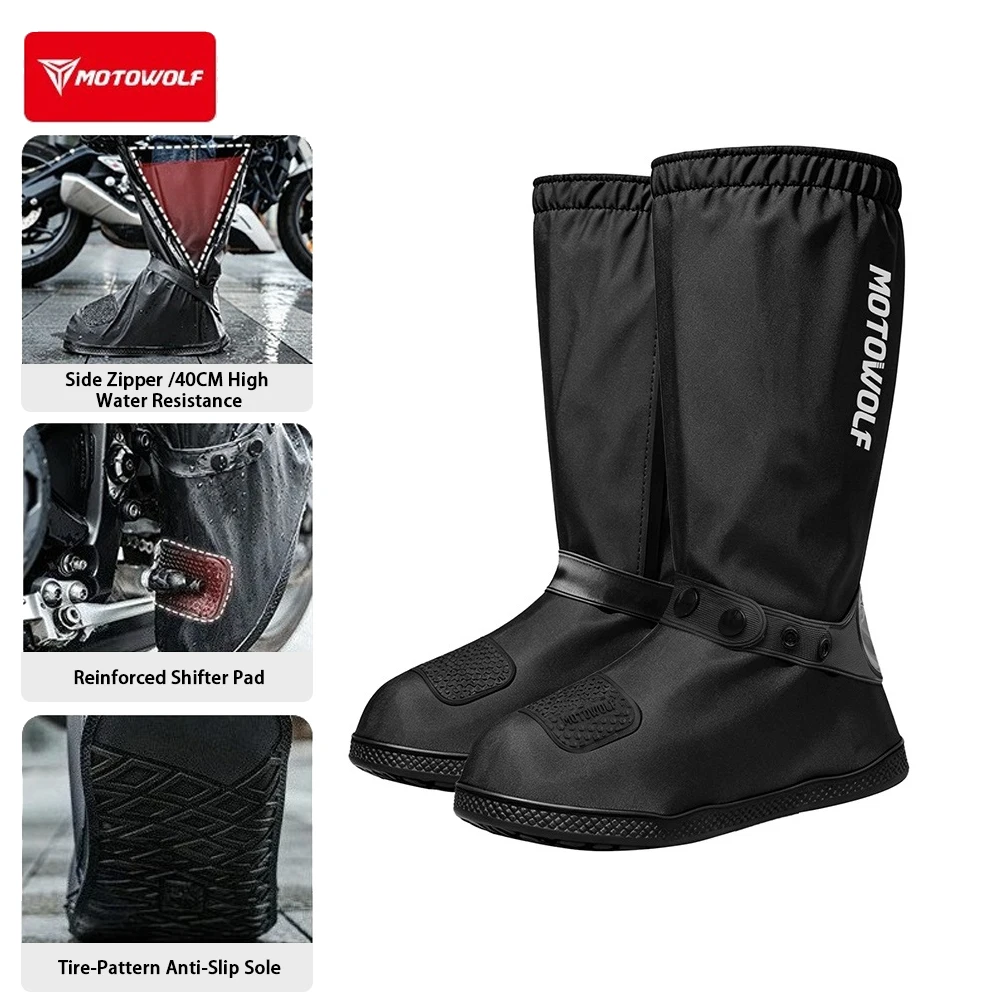 Waterproof Shoe Covers for Motorcycle Boots Reusable Foldable Rain Boot Shoe Cover with Zipper Non-Slip Reflector Rain Gear