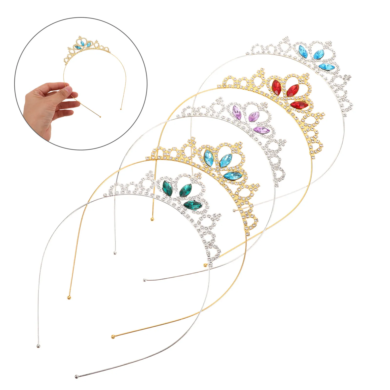 5Pcs Kids Princess Crown Hairbands Delicate Ironwork Birthday Party Headwear Little Girl Rhinestone Tiara Headbands for Dress-Up