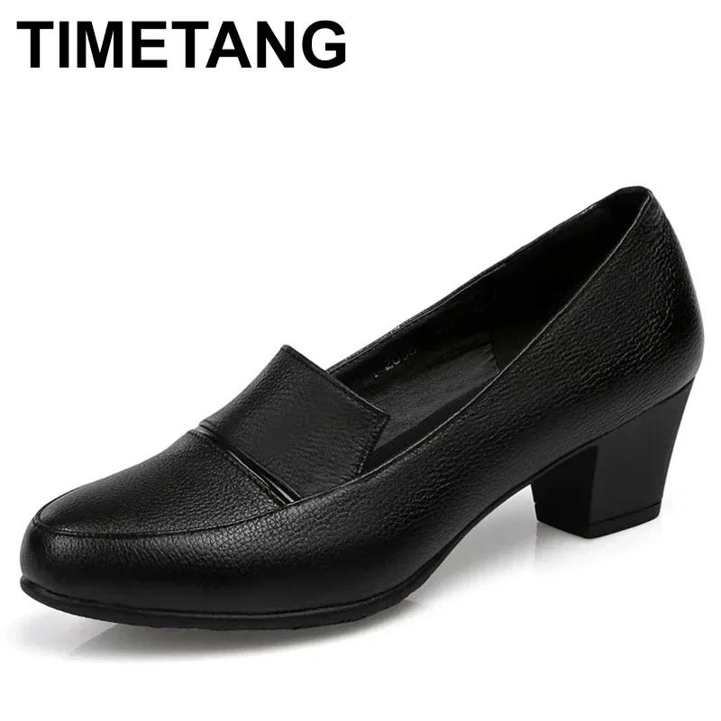 

2025 Genuine Leather shoes Women Round Head Pumps feminino High Heels Soft Leather Fashion Causal Women Shoe