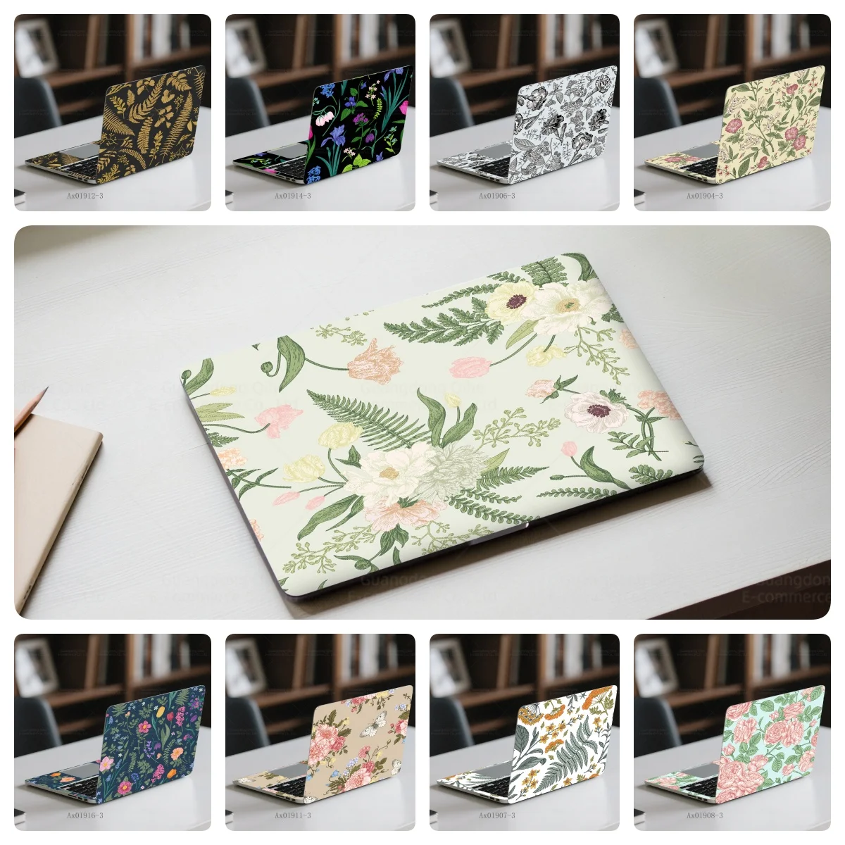 Boho Floral Laptop Decals 2 Sheets Self-Adhesive Retro Laptop Skins for 13-17 Inch Personalizing Notebook Aesthetic Crafts