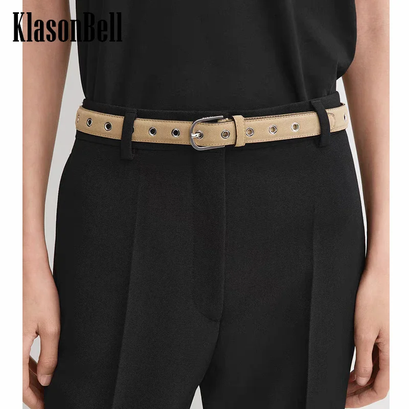 

9.7 KlasonBell Women's New Fashion Cow Suede Double Color Belt Round Metal Buckle evelet Vintage Sashes