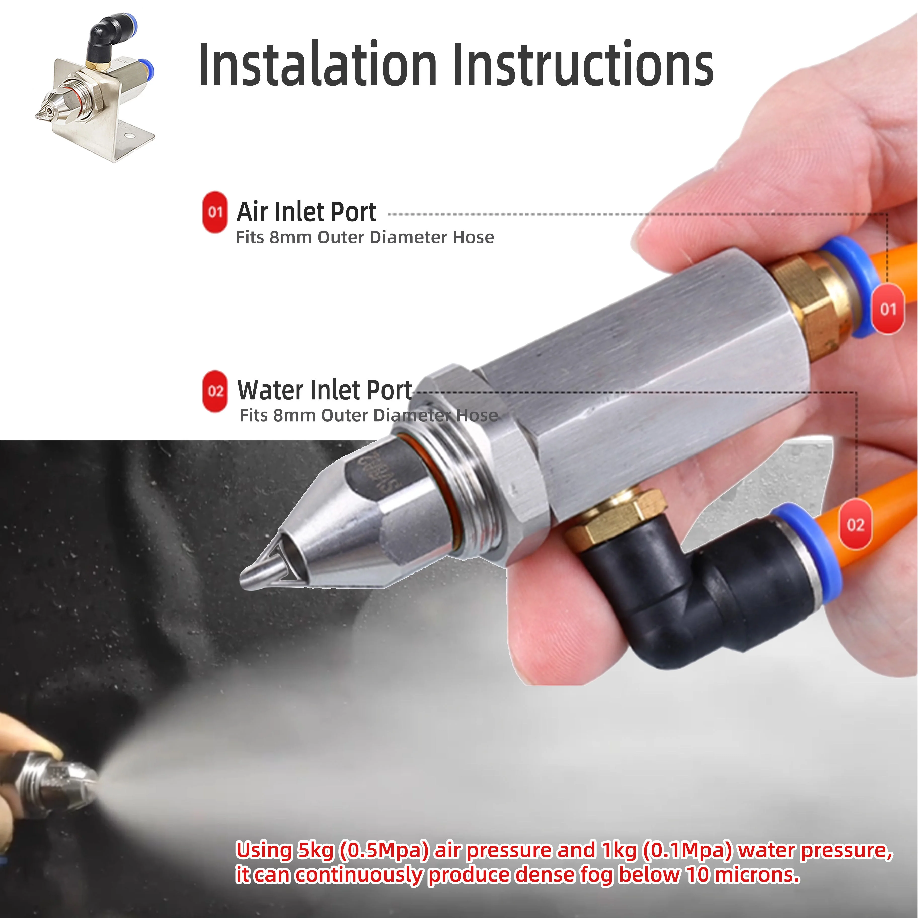 Ultrasonic Air Atomizing Nozzles 30608090 Dry Fog Spray Dust Suppression Humidification Cooling Industrial Mist Nozzle