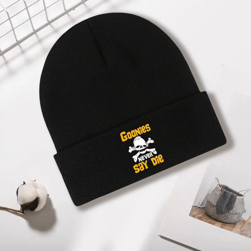 

Vintage Fashion Letter Skull Print Autumn Winter Warm Versatile Knitted Hat Outdoor Unisex Knitted Hat