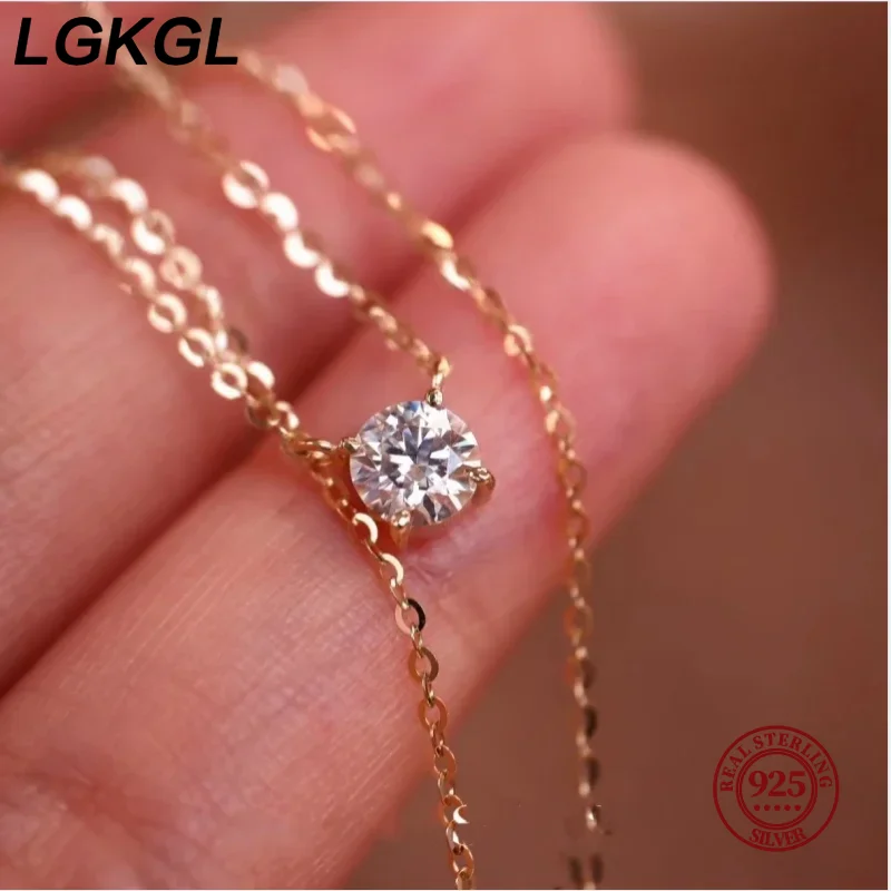 

LGKGL 925 Sterling Silver Sparkling Clavicle Chain Choker Necklace Simple Zircon Gypsophila Pendant 18k Necklace For Women